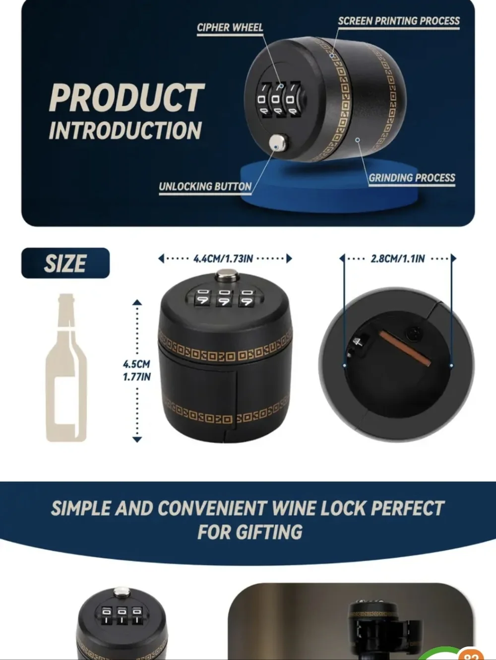 3 Digit Combination Wine Bottle Lock Cap Set Of 2